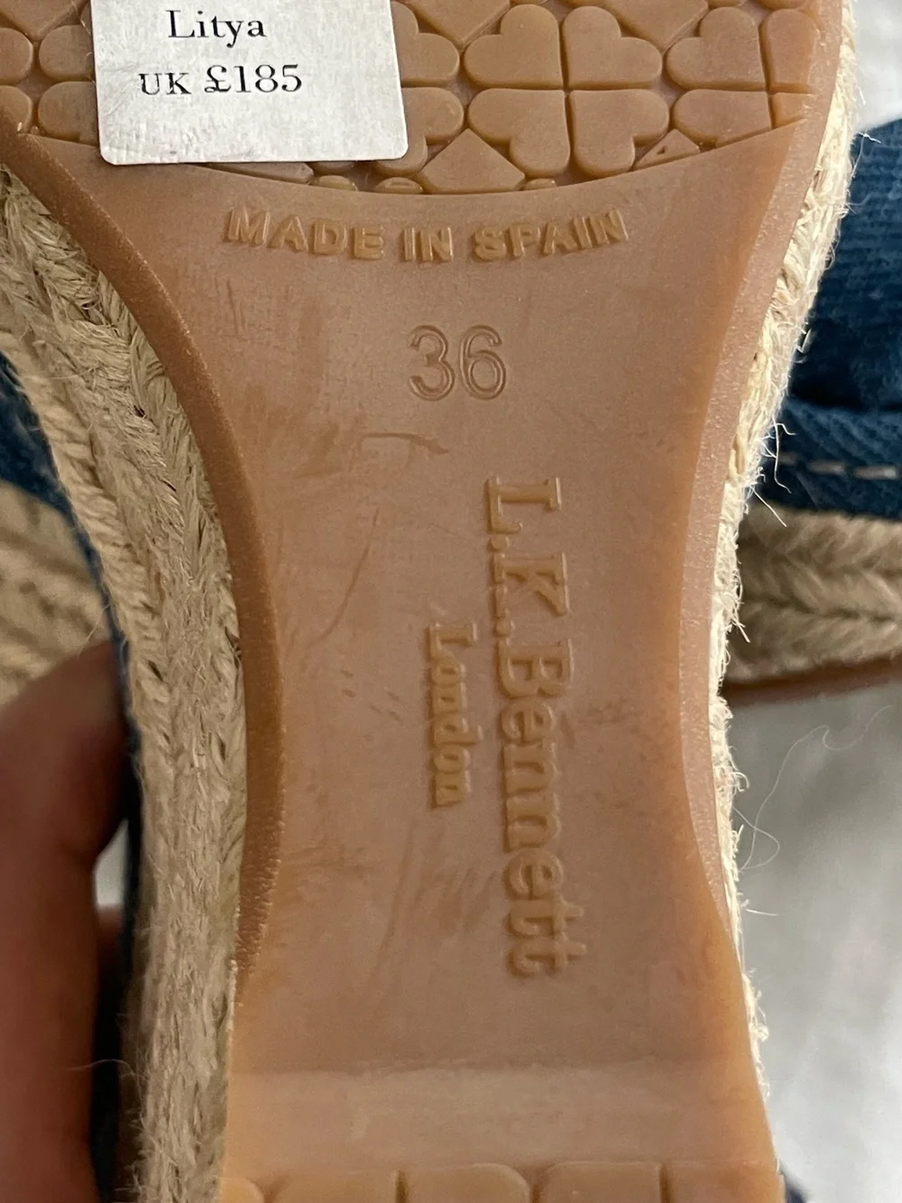 LK Bennett Litya Espadrille Wedge Denim Made in Spain Size 6